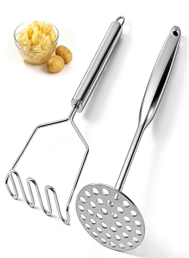 TZona Potato Masher Stainless Steel 2-Pack Heavy Duty Wave & Round Masher Set,Ergonomic Non-Slip Handle,Dishwasher Safe,for Potatoes, Avocado & Homemade Baby Puree - Image 1