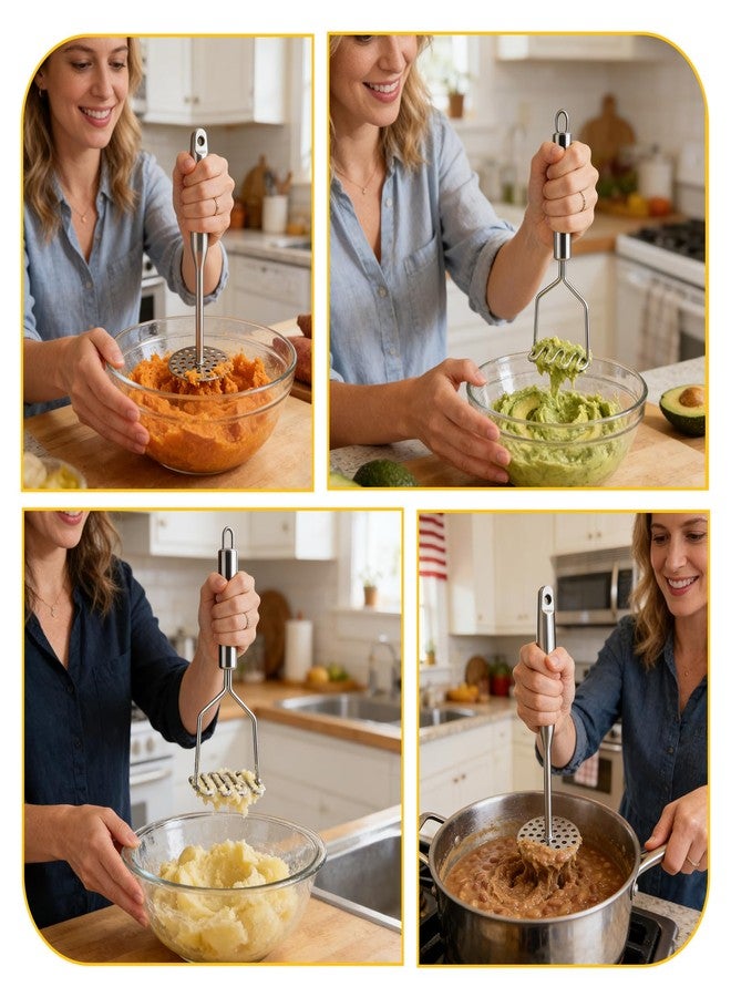 TZona Potato Masher Stainless Steel 2-Pack Heavy Duty Wave & Round Masher Set,Ergonomic Non-Slip Handle,Dishwasher Safe,for Potatoes, Avocado & Homemade Baby Puree - Image 3