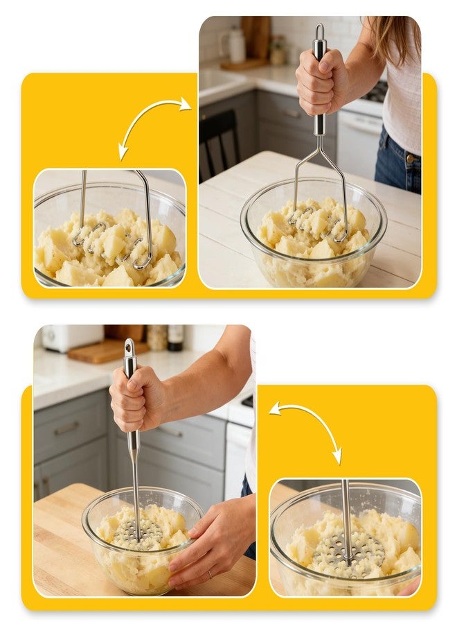 TZona Potato Masher Stainless Steel 2-Pack Heavy Duty Wave & Round Masher Set,Ergonomic Non-Slip Handle,Dishwasher Safe,for Potatoes, Avocado & Homemade Baby Puree - Image 2