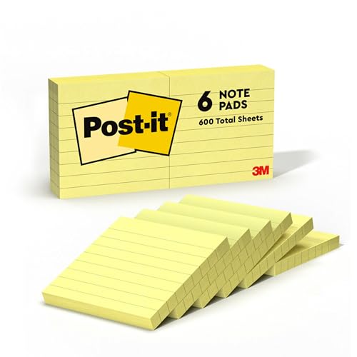 Post It ملاحظات بوست-إت، 3 بوصة × 3 بوصة، 6 دفاتر ملاحظات لاصقة مخططة، 100 ورقة لكل دفتر، الملاحظة الصفراء الكلاسيكية، مستلزمات مدرسية ومنتجات مكتبية - Image 1