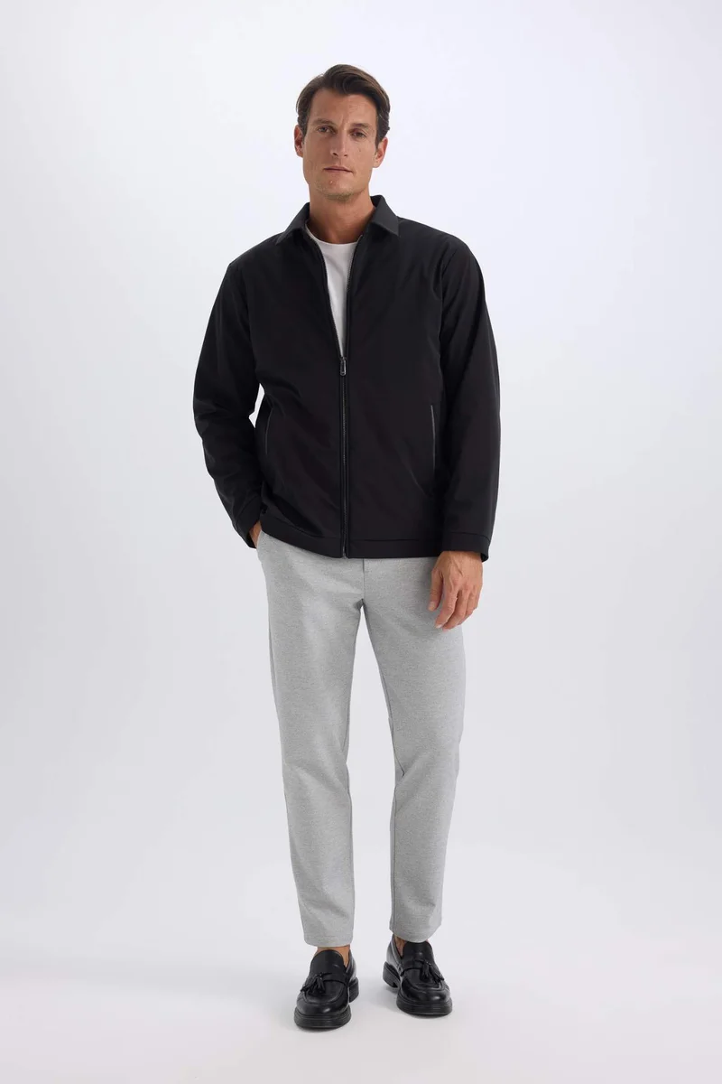 ديفاكتو Slim Fit Polo Collar Lined Zippered Jacket