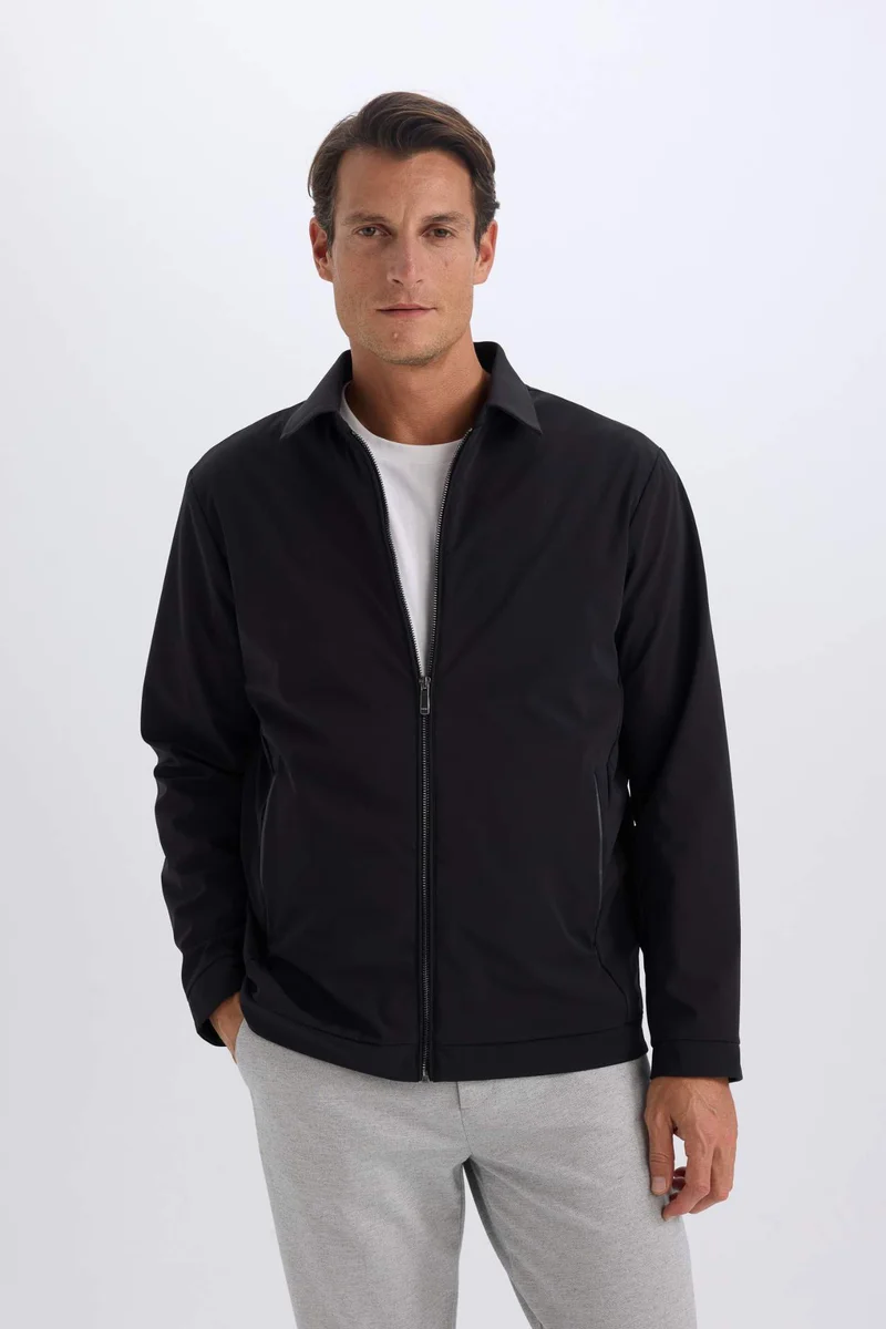 ديفاكتو Slim Fit Polo Collar Lined Zippered Jacket