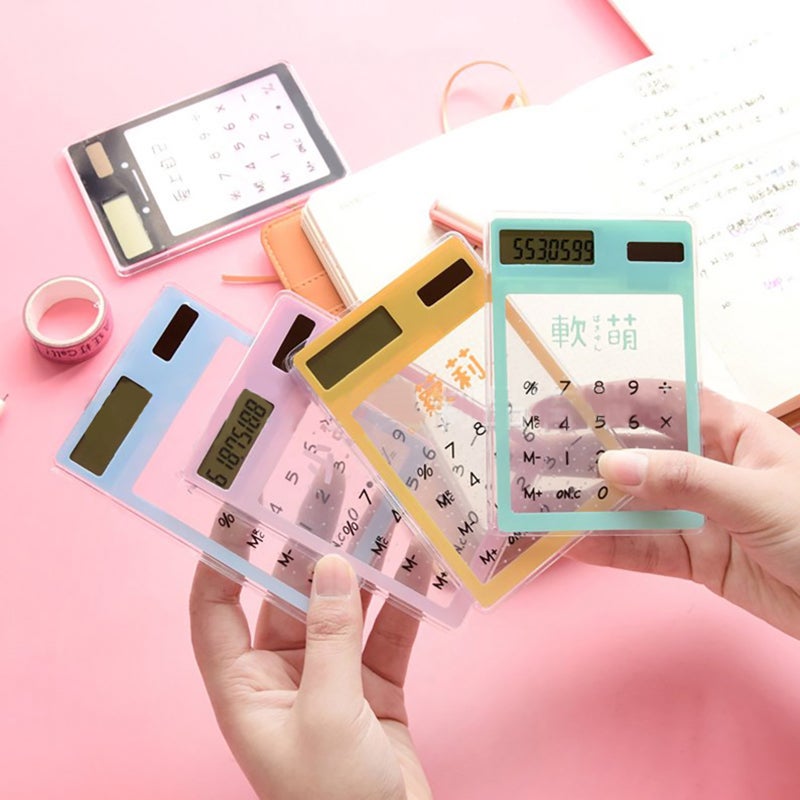 Pocket Calculator 1Pc Ultra Thin Transparent Touch-Screen - Solar Powered Mini Calculator for Kids Children Home School Use - Image 1