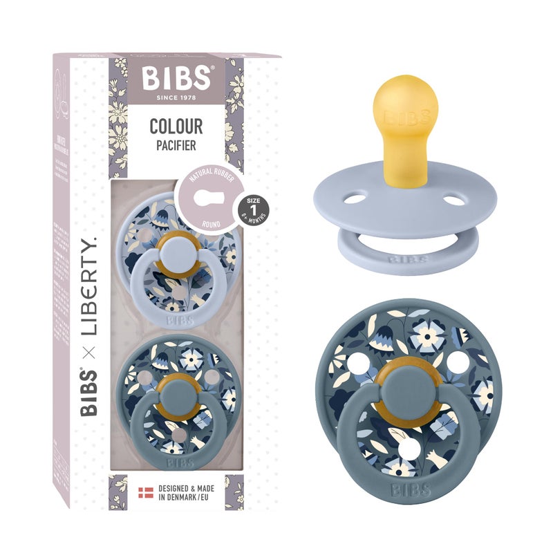 BIBS Colour Liberty Soother 2-Pack, BPA Free Dummy Pacifier, Round Nipple. Natural Rubber Latex, Made in Denmark, Size 1 (0-6 Months), Bobo Dusty Blue Mix - Image 1