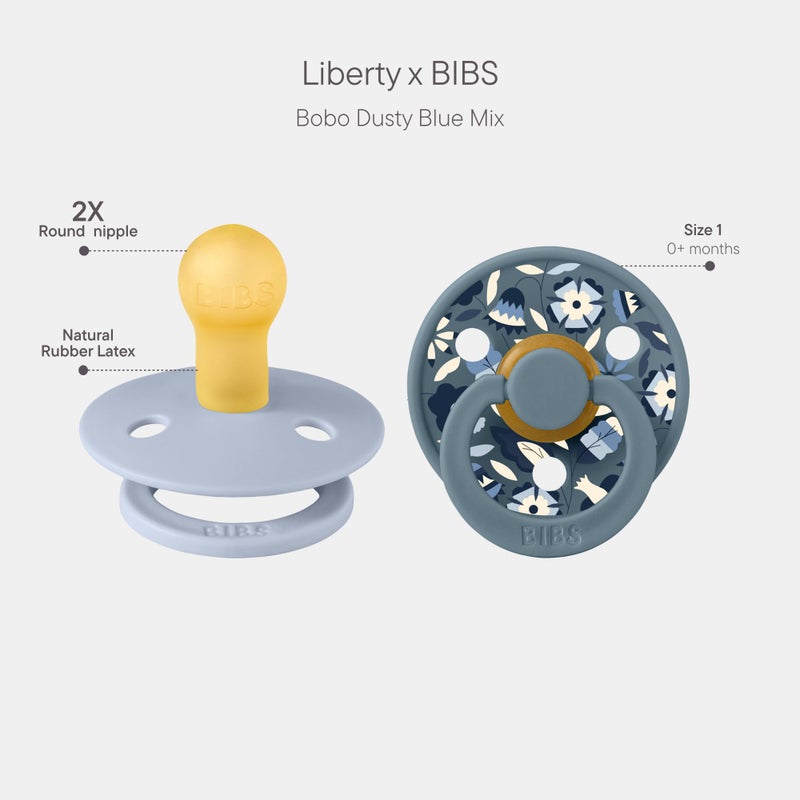 BIBS Colour Liberty Soother 2-Pack, BPA Free Dummy Pacifier, Round Nipple. Natural Rubber Latex, Made in Denmark, Size 1 (0-6 Months), Bobo Dusty Blue Mix - Image 2