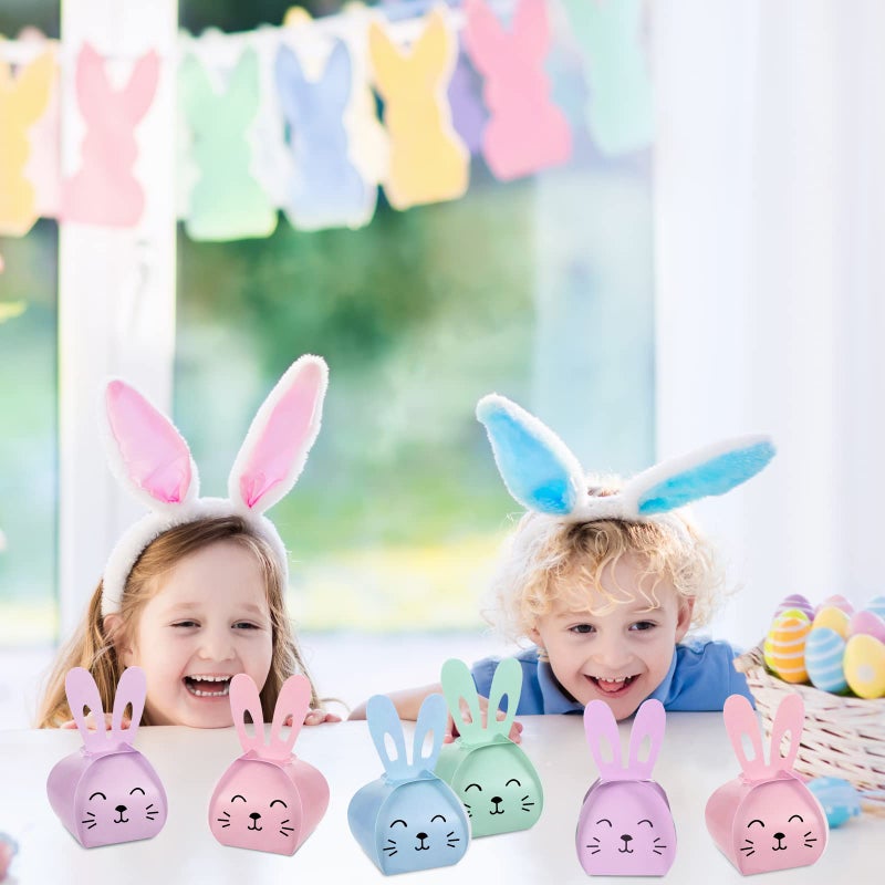 Teling 36 Pcs Easter Bunny Gifts Treat Boxes for Paper Colorful Cute Small Rabbit Duck Shape Easter Candy Goodies Boxes for Cookie Spring Party Favors(Cute, Bunny) - Image 5