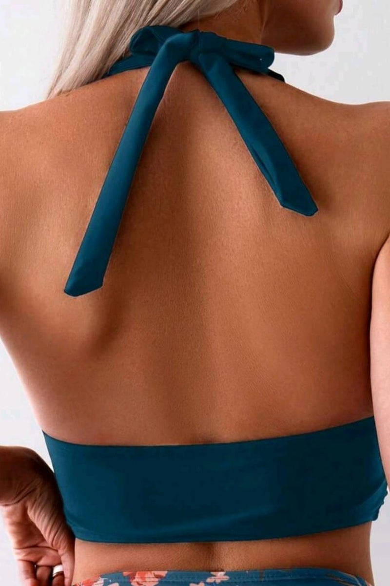 SHEIN Ladies' Plain Spaghetti Strap Tankini Swimwear With Printed Swimming Trunks, Two- - Image 2