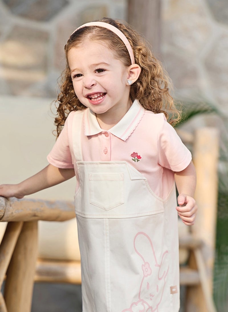 Dave & Bella Girls Bunny Print Cotton Polo Dress - Image 5