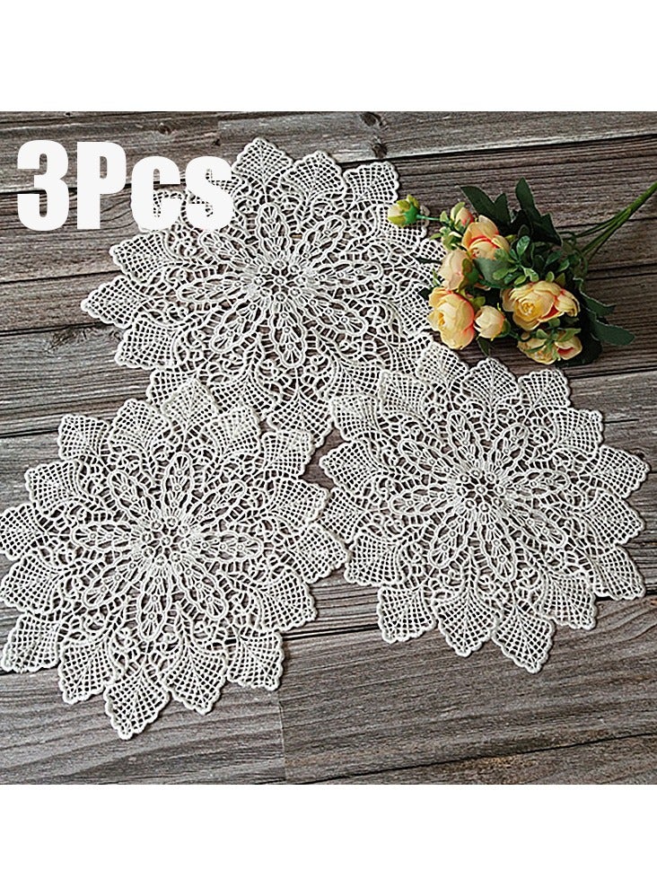Winner 3 Pcs Light luxury European lace round coasters round decorative table mats Nordic style dining table decoration mats coffee table mats household bowl and plate mats home decoration - Image 1