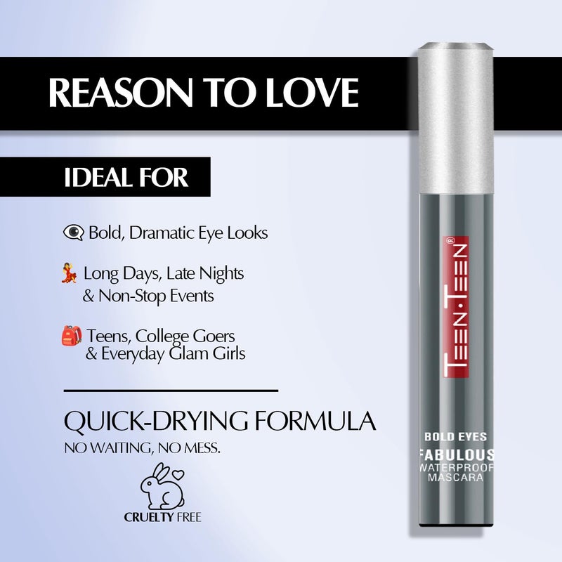 Teen.Teen TEEN TEEN Bold Eyes Mascara Waterproof SmudgeProof Volumizing Lengthening QuickDry LongLasting Natural Finish Eye Makeup for Bold Defined Lashes Black 8ml - Image 5