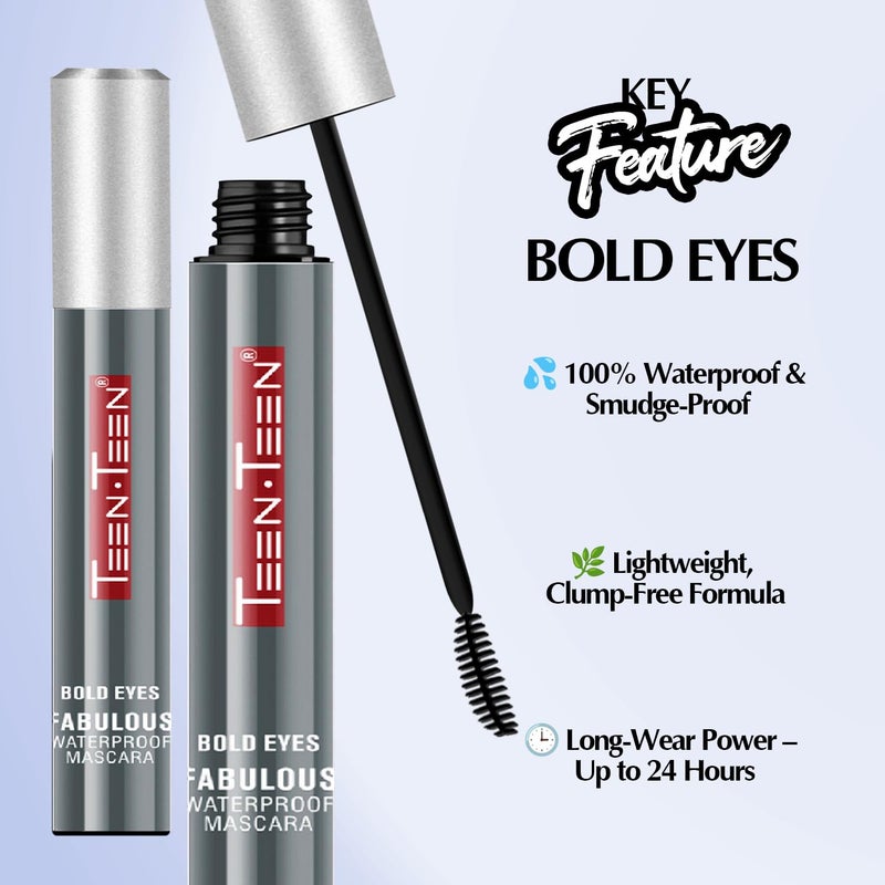 Teen.Teen TEEN TEEN Bold Eyes Mascara Waterproof SmudgeProof Volumizing Lengthening QuickDry LongLasting Natural Finish Eye Makeup for Bold Defined Lashes Black 8ml - Image 4