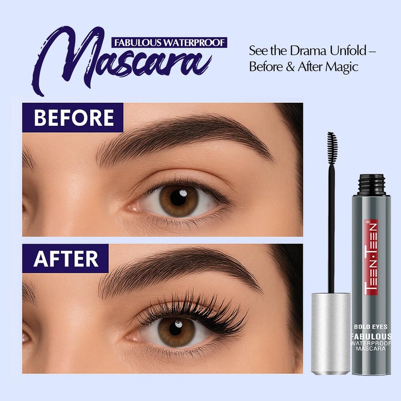 Teen.Teen TEEN TEEN Bold Eyes Mascara Waterproof SmudgeProof Volumizing Lengthening QuickDry LongLasting Natural Finish Eye Makeup for Bold Defined Lashes Black 8ml - Image 3