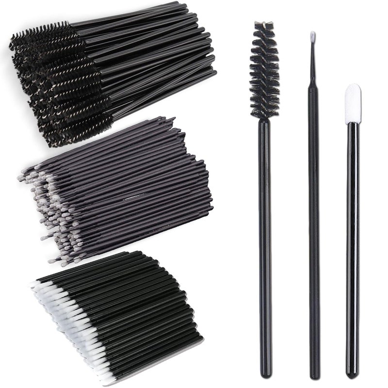 DWNDN 200Pcs Eyelash Extension Kit, Lash Spoolies Extension Supplies Eyebrow Brush Mascara Wands Lip Brushes Applicators Disposable Micro Swab Brushes for Lash Extensions Brow Lamination Kit, Black - Image 1