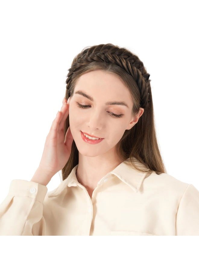BOBIYA Wide Chunky Plaited Braided Headband Hair Band Synthetic Braid Hairpieces with Teeth Piano Two Tone Colors Accessories (W-Brunette Brown) - Image 5