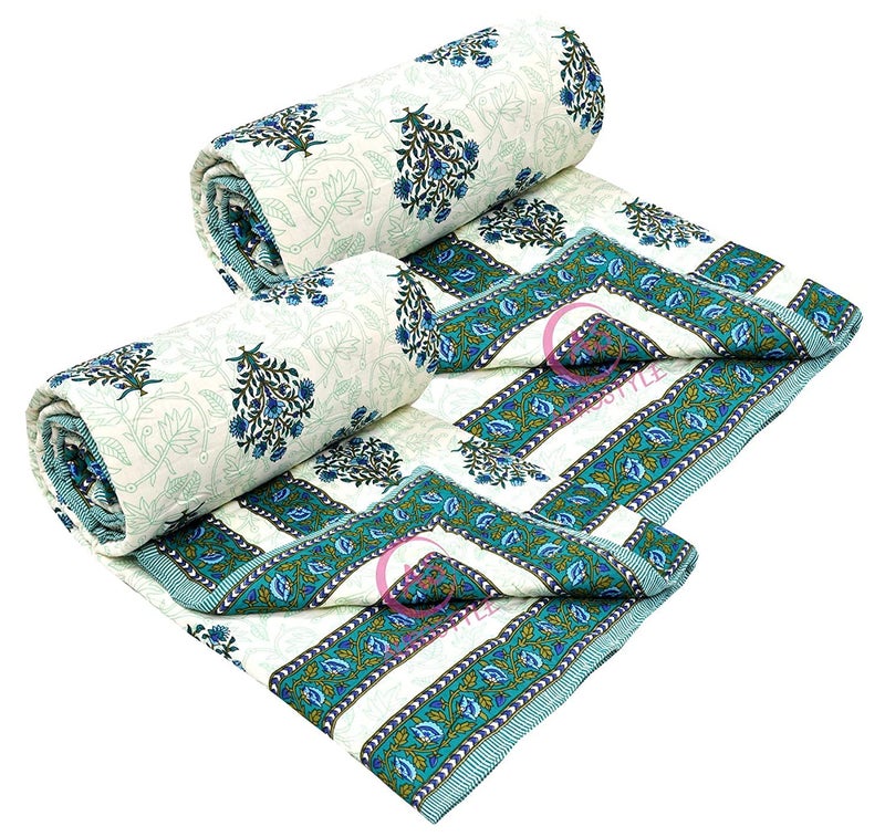 WORLDNEX 400 TC Pure Cotton Fabric/Filling Rajasthani Traditional Designs Printed Light Weight Jaipuri Single Bed Quilt/Razai/Rajai (Design 21) - Image 2