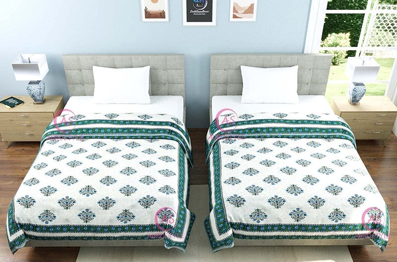 WORLDNEX 400 TC Pure Cotton Fabric/Filling Rajasthani Traditional Designs Printed Light Weight Jaipuri Single Bed Quilt/Razai/Rajai (Design 21) - Image 4