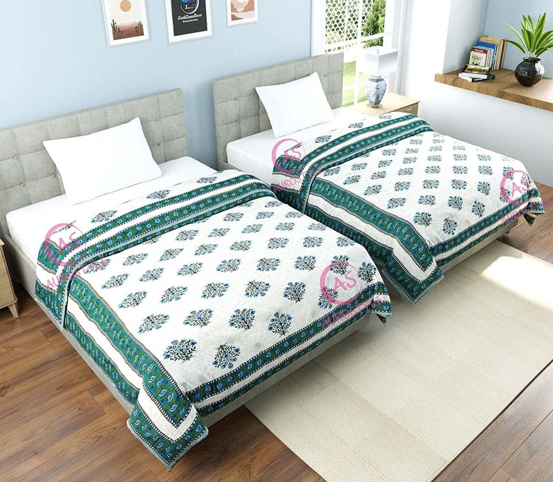 WORLDNEX 400 TC Pure Cotton Fabric/Filling Rajasthani Traditional Designs Printed Light Weight Jaipuri Single Bed Quilt/Razai/Rajai (Design 21) - Image 5