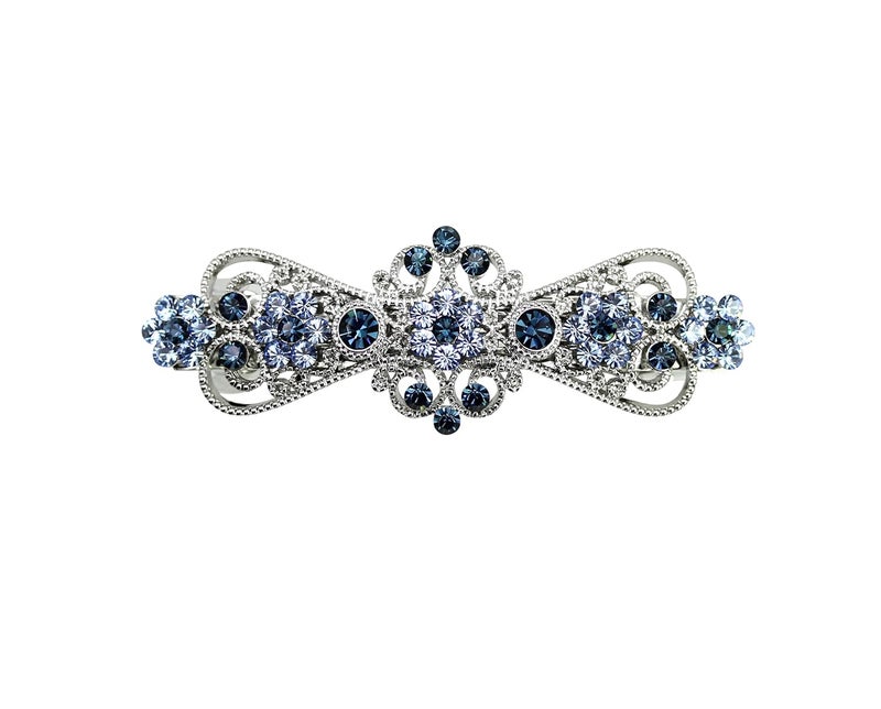 Faship Gorgeous Navy Blue Rhinestone Crystal Small Floral Hair Barrette Clip