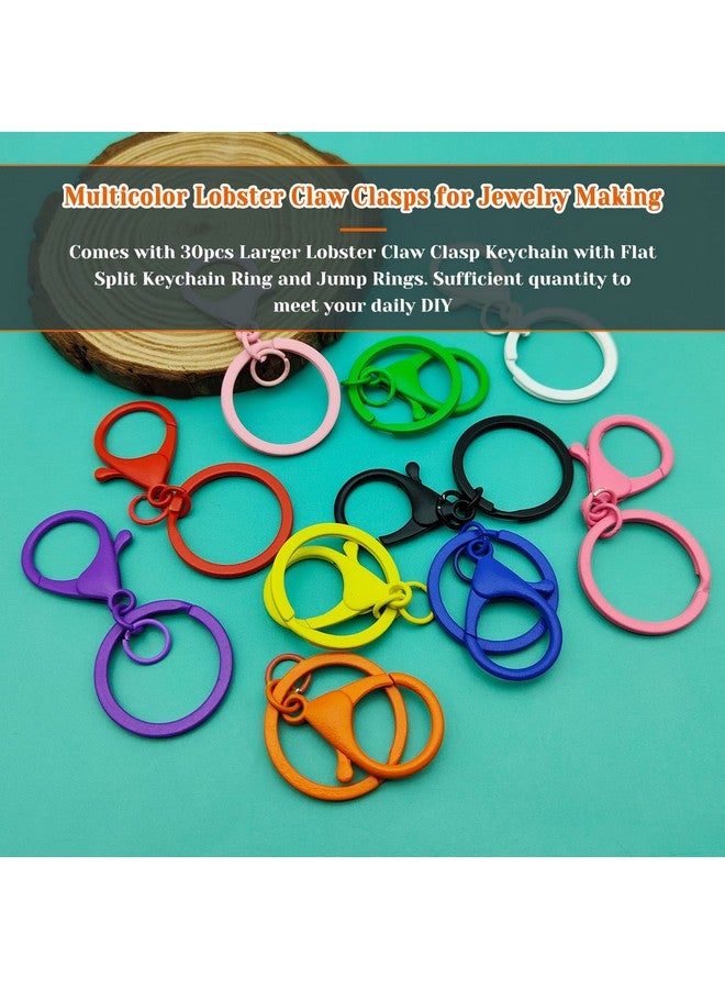 Oubaka 30Pcs Lobster Claw Clasps Keychain For Jewelry Making,Colorful Metal Lobster Clasp Swivel Trigger Clips With Jump Rings Flat Split Keychain Ring For Diy Craft Jewelry Making(10 Colors) - Image 2