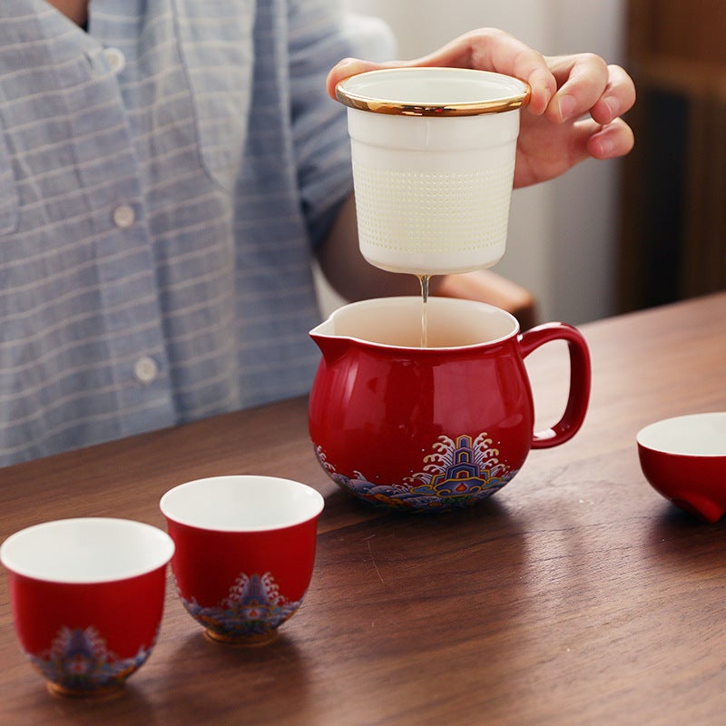 Creative Ceramic Drawing Gold Lucky Cat Office One Pot Two Cups Travel Portable Tea Set Three-Piece Scented Tea Filter Cup - Image 4