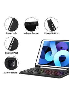 UCHUANG iPad Keyboard Case with Arabic English Bluetooth Keyboard & Wireless Mouse for iPad Air 6th 11 Inch M2 (2024) iPad Air 5th 10.9 Inch (2022)/Air 4th 10.9 Inch (2020) iPad Pro 11 inch (2022/2021/2020/2018),With Arabic keyboard stickers -Black  - Image 4