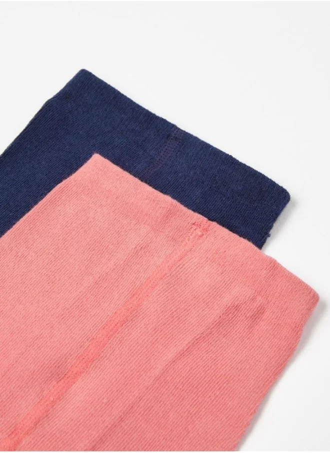 زيبي 2-Pack Cotton Tights for Girls, Dark Blue/Pink