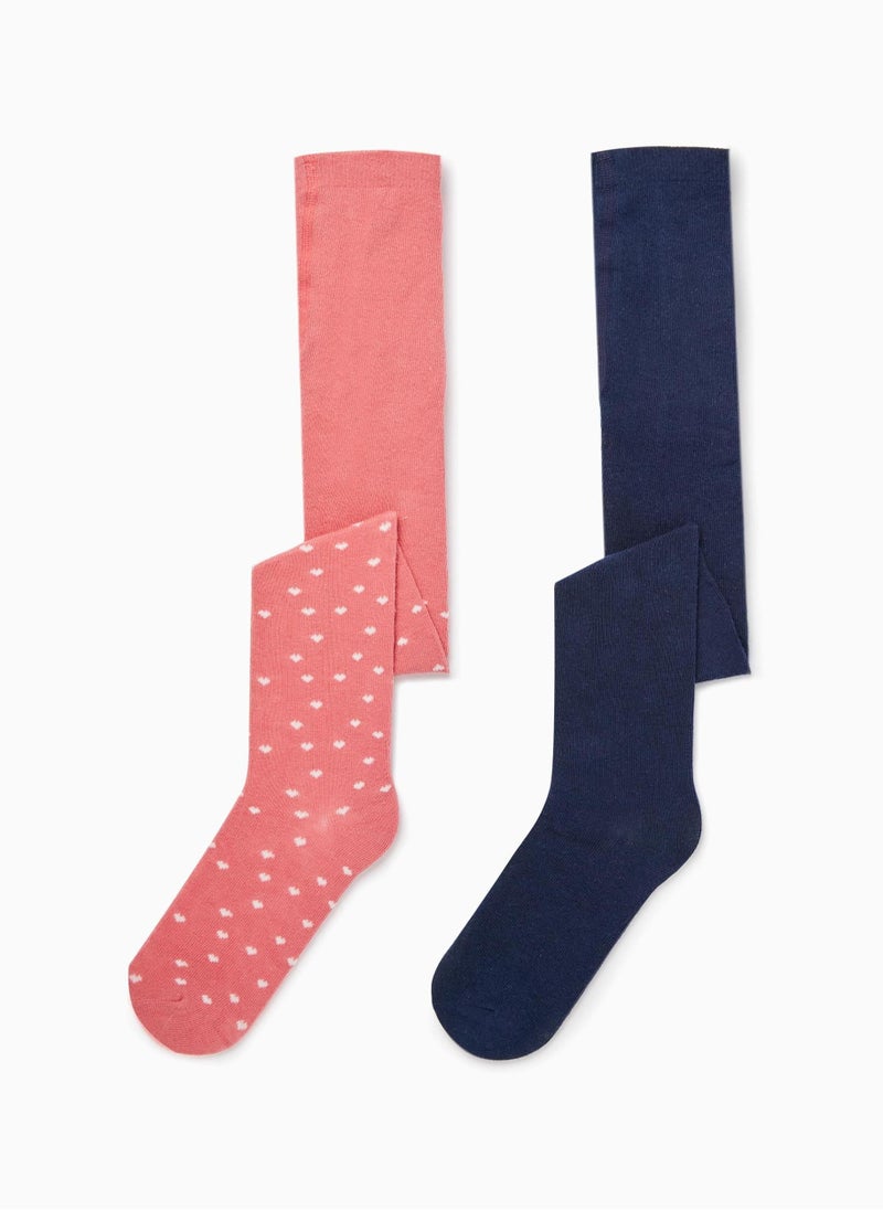 Zippy - 2-Pack Cotton Tights for Girls, Dark Blue/Pink - Image 1