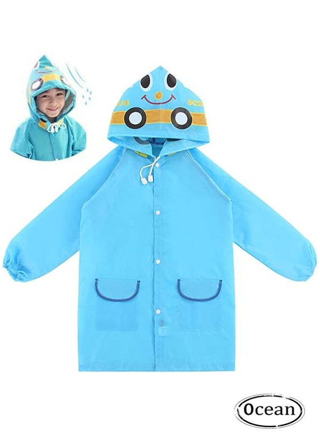 JS Charming Blue Cartoon Rain Poncho for Kids, Reusable & Waterproof Kids Rain Poncho with Hood, Portable Kids Rain Jacket for Boys and Girls - Image 1