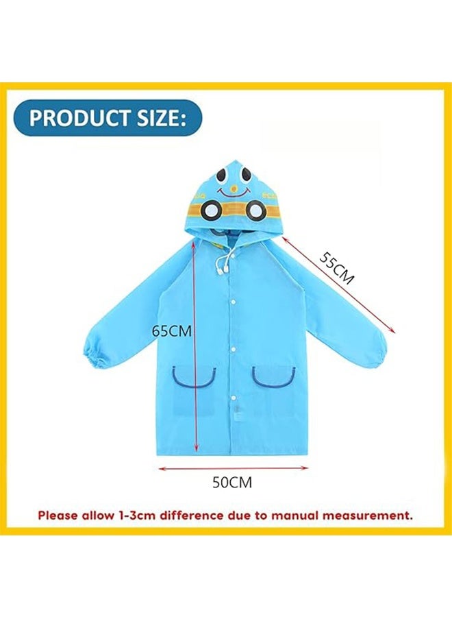 JS Charming Blue Cartoon Rain Poncho for Kids, Reusable & Waterproof Kids Rain Poncho with Hood, Portable Kids Rain Jacket for Boys and Girls - Image 4