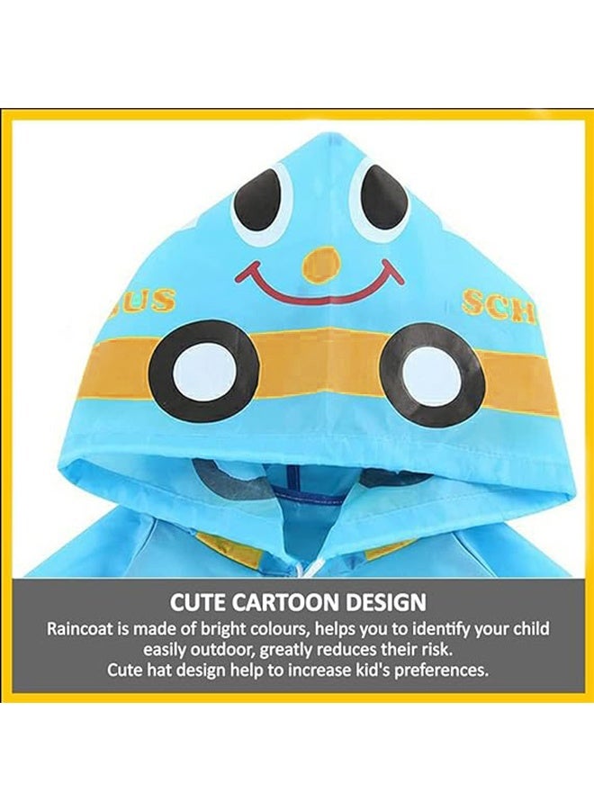 JS Charming Blue Cartoon Rain Poncho for Kids, Reusable & Waterproof Kids Rain Poncho with Hood, Portable Kids Rain Jacket for Boys and Girls - Image 3