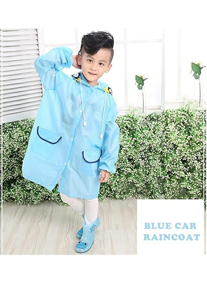 JS Charming Blue Cartoon Rain Poncho for Kids, Reusable & Waterproof Kids Rain Poncho with Hood, Portable Kids Rain Jacket for Boys and Girls - Image 5