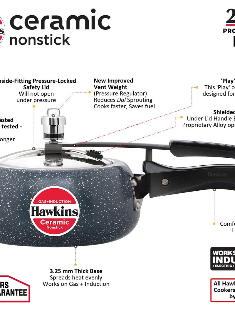 Hawkins Hawkins 2 Litre Ceramic Nonstick Pressure Cooker, Induction Inner Lid Cooker, Granite Contura shaped Cooker, Best Cooker, Blue (ICC20)  - Image 2