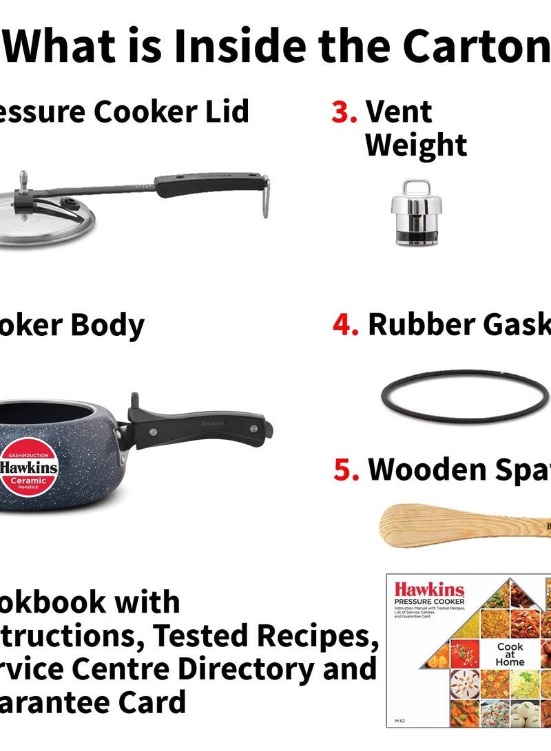 Hawkins Hawkins 2 Litre Ceramic Nonstick Pressure Cooker, Induction Inner Lid Cooker, Granite Contura shaped Cooker, Best Cooker, Blue (ICC20)  - Image 4