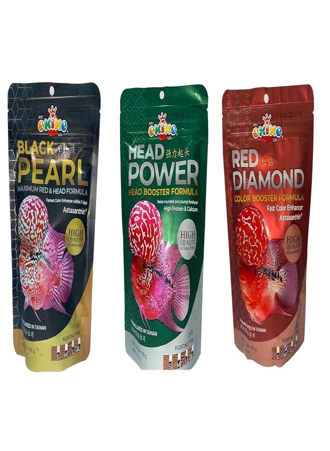 كينكو طعام أسماك كينكو أوكيكو فلاور هورن | تركيبة معززة للرأس | تركيبة معززة للألوان | محسن سريع للألوان أستازانتين بلس (قوة الرأس + اللؤلؤ الأسود + الماس الأحمر - كل 100 غرام (صغير) (كبير جدًا) - Image 1