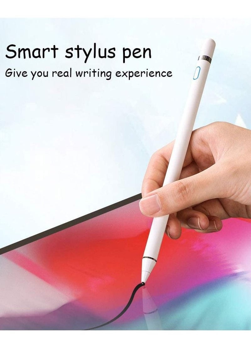 Active Stylus Pen for Android,iOS, iPad/iPad 2/New iPad 3/iPad4/iPad Pro/iPad Mini/iPad Mini 2/3 /4 and Most Tablet,1.5mm Fine Point Rechargeable Digital Stylus Pen（White） - Image 1