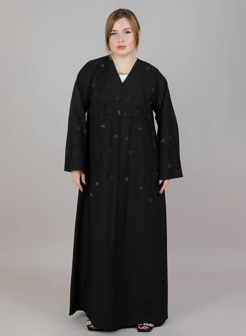 أم سكوير فاشن Msquare Black Abaya With Embellished Embroidery