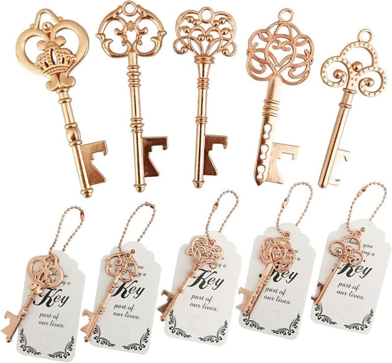 WODEGIFT 50 PCS Wedding Favors Key Bottle Openers,Bridal Shower Party Favors with Thank You Card Tag and Chains,Baby Shower Favors for Guests or Souvenirs for guests Bulk(Rose gold) - Image 2