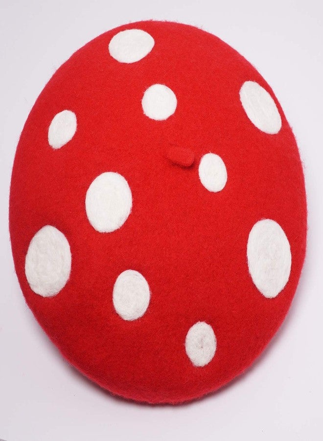 Faiccia Mushroom Beret Women's Cute Lolita Kawaii Plant Cosplay Cap Vintage Painter Hat Sweet Girl Decor (red) - Image 2