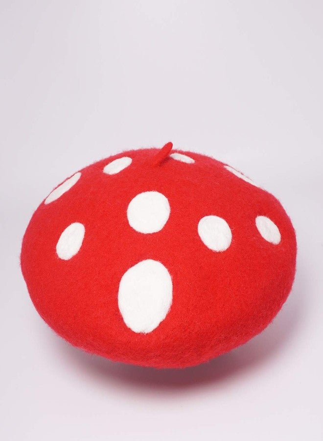 Faiccia Mushroom Beret Women's Cute Lolita Kawaii Plant Cosplay Cap Vintage Painter Hat Sweet Girl Decor (red) - Image 3