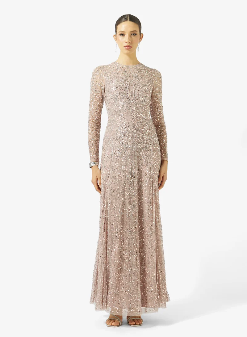 Amelia Rose Embellished Crew Neck Maxi Dress