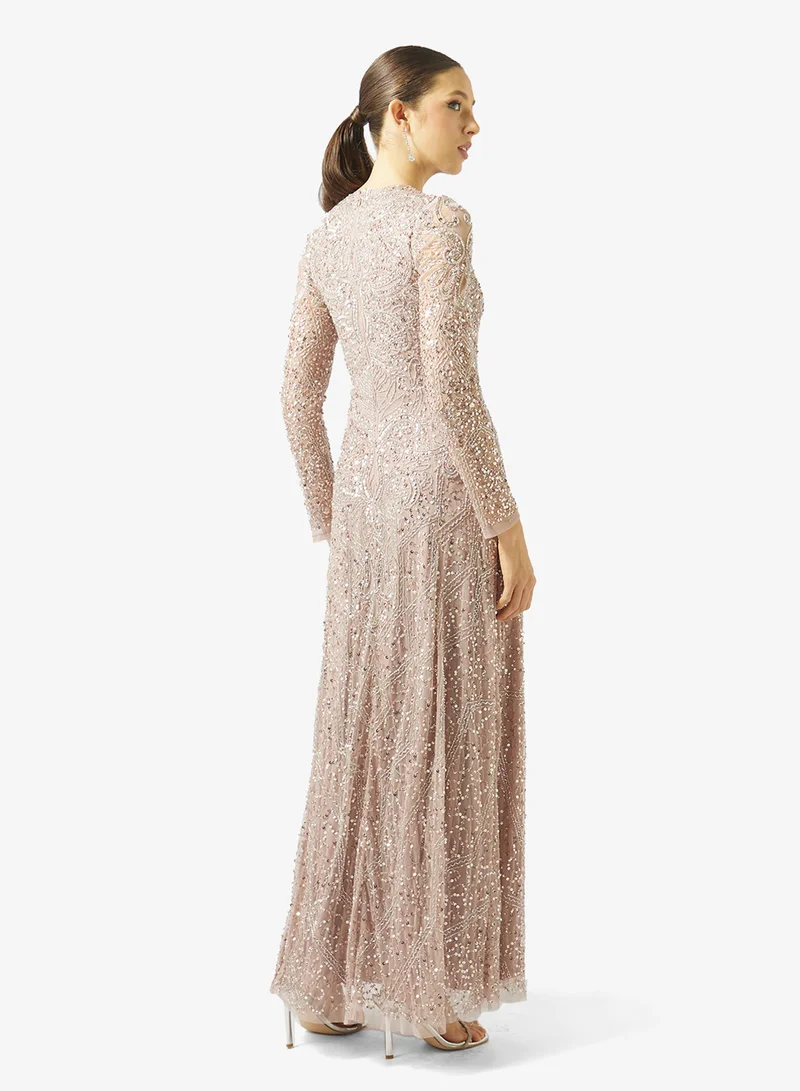 Amelia Rose Embellished Crew Neck Maxi Dress