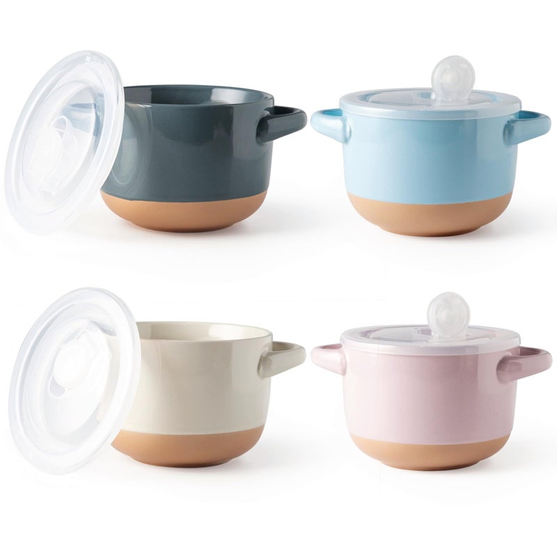 AmorArc 24 Ounces Soup Bowls with Large Handles and Lids Stoneware Bowls Set of 4 for Soup Cereal Stew Noodle Colourful Ceramic Kitchen Bowls MicrowaveDishwasher Safe Multicolor