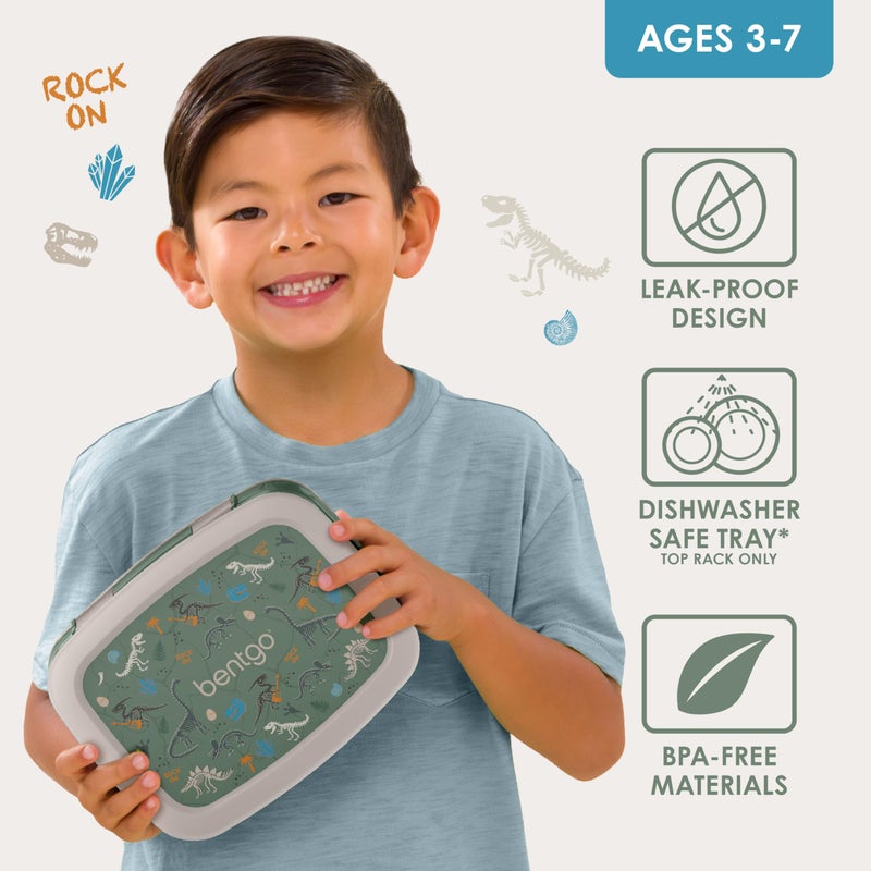 Bentgo Kids Prints Leak-Proof, 5-Compartment Bento-Style Kids Lunch Box - Ideal Portion Sizes for Ages 3-7, Durable, Drop-Proof, Dishwasher Safe, & Made with BPA-Free Materials (Dino Fossils) - Image 3