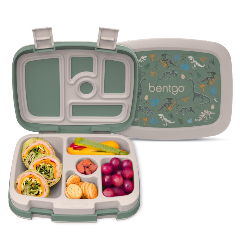 Bentgo Kids Prints Leak-Proof, 5-Compartment Bento-Style Kids Lunch Box - Ideal Portion Sizes for Ages 3-7, Durable, Drop-Proof, Dishwasher Safe, & Made with BPA-Free Materials (Dino Fossils) - Image 1