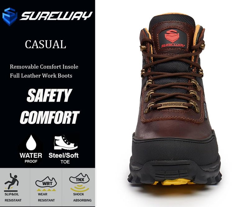 SUREWAY Men's 6" Heavy Duty Soft Toe Waterproof Work Boot - Leather,Lace Up,Oil/Slip Resistant Dual-Density Comfortable Outsole, EH Construction Industrial Ankle Mens Safety Work Boots - Image 4