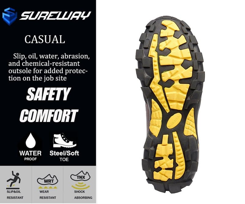 SUREWAY Men's 6" Heavy Duty Soft Toe Waterproof Work Boot - Leather,Lace Up,Oil/Slip Resistant Dual-Density Comfortable Outsole, EH Construction Industrial Ankle Mens Safety Work Boots - Image 5