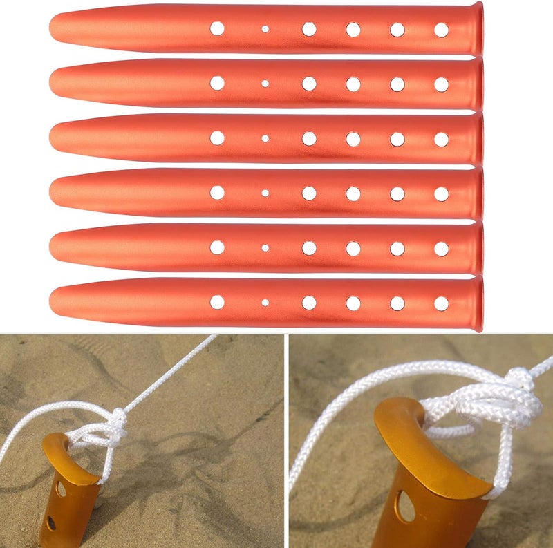 Zudoo 6pcs Tent Stakes, U‑Shaped Heavy Duty Aluminum Tent Pegs, 12'' Ground Metal Lengthen Spikes for Outdoor Camping/Canopy/Hammocks/Backpacking, Beach Sand Peg Camping Stakes, Orange - Image 4