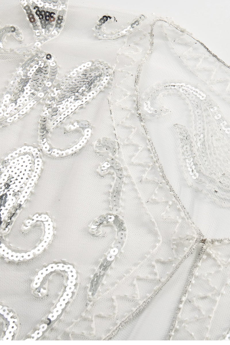 BABEYOND 1920s Shawl Wraps Sequin Beaded Evening Cape Bridal Shawl Bolero Flapper Cover Up (White) - Image 5