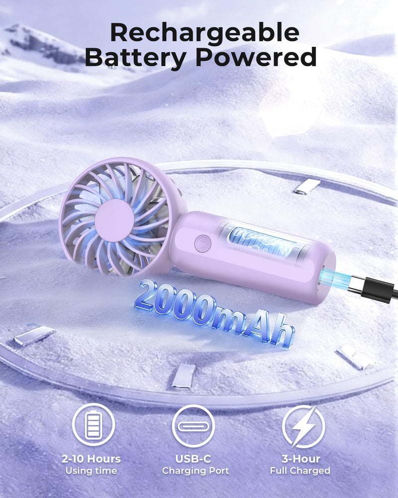 ARCTICOOL Portable Mini Fan - Rechargeable Hand Fan with 3 Adjustable Speeds, 2000mAh Battery, Lightweight Design, Low Noise, and Easy Portability for Indoor and Outdoor Use (Purple) - Image 5