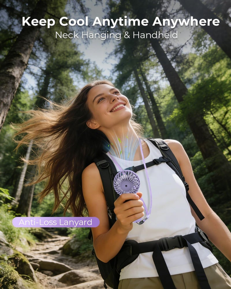 ARCTICOOL Portable Mini Fan - Rechargeable Hand Fan with 3 Adjustable Speeds, 2000mAh Battery, Lightweight Design, Low Noise, and Easy Portability for Indoor and Outdoor Use (Purple) - Image 3